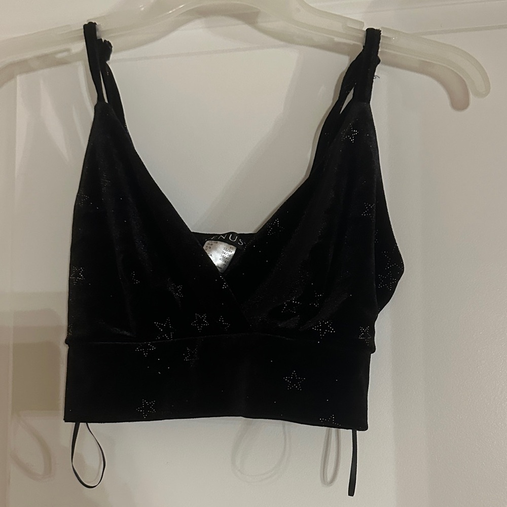 VENUS Black Velvet Top with Gold Accents - XS